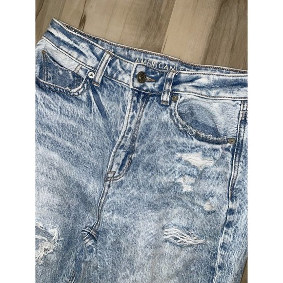 American Eagle Comfort Stretch Waistband Distressed Acid Mom Jeans Women’s 6 - Picture 2 of 4